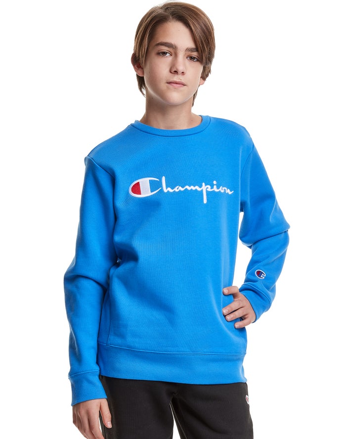 Champion Sweatshirt Jongens - Blauw - Reverse Weave Fleece Crew Embroidered Logo ( 156074-XIC )